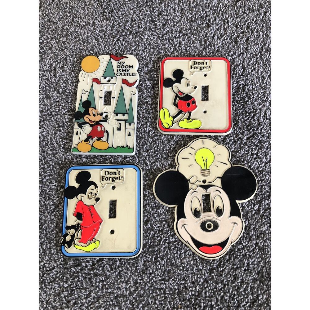 Vintage DISNEY Mickey Mouse Light Switch Cover Plate Lot Of 4 - Picture 1 of 2